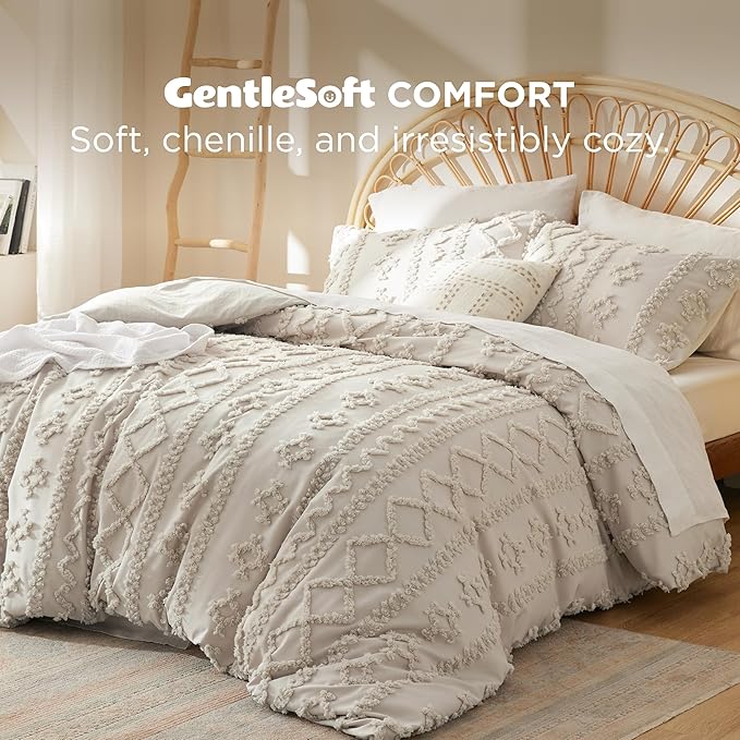 Bedsure Boho Duvet Cover King Size, Soft & Comfortable Elegant Design Boho Bedding for Decoration, Machine Washable Comforter Cover for All Seasons,Includes 1 Duvet Cover & 2 Pillow Shams,Linen