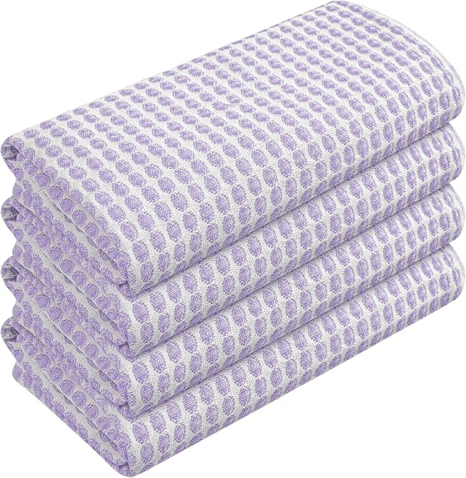 TWINY threads Circle Waffle Kitchen Dish Towels 16x26 Inch, 100% Cotton, Set of 4, Soft, Absorbent, Heavy Duty, Decorative Dishcloth Set, Suitable for Spring Decor, Gifting, Drying Dishes, Lavender