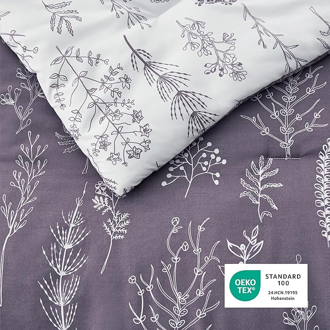 Bedsure Twin/Twin XL Comforter Set - Grayish Purple Bed Set, 2 Pieces Cute Floral Bedding, 1 Soft Reversible Botanical Flowers Comforter and 1 Pillow Sham