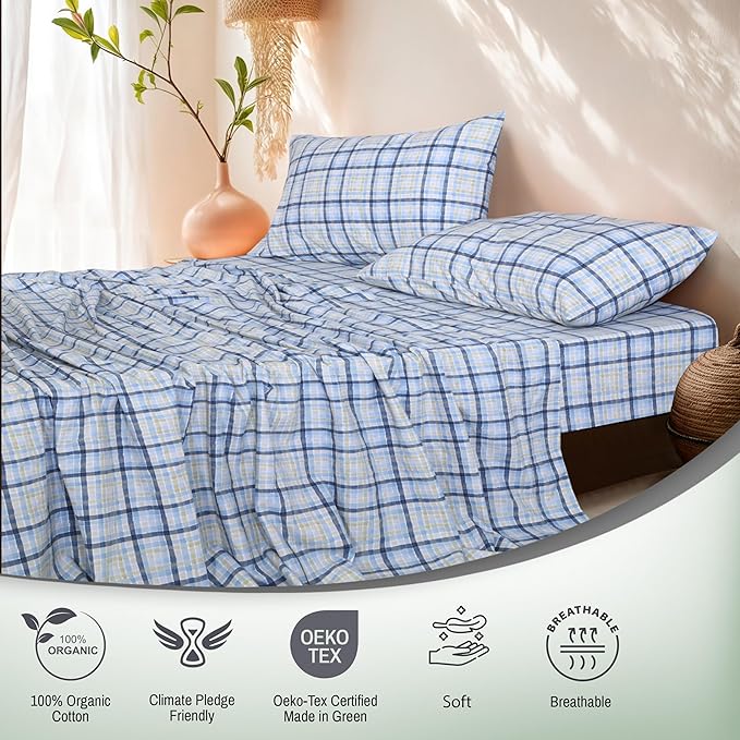 RUVANTI 100% Organic Cotton Sheets Queen Size, Percale Weave, GOTS Certified, 4-Piece Set, Deep Pocket 15", Crisp & Breathable, Soft Durable Bedding, Sábanas Algodón Orgánico – Pastel Print