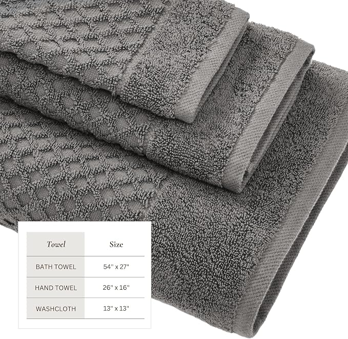 Great Bay Home Bath Towels - 100% Cotton 6 Piece Towel Set - Diamond Waffle Weave - Absorbent, Durable, Quick-Dry Towels for Bathroom (Dark Grey)