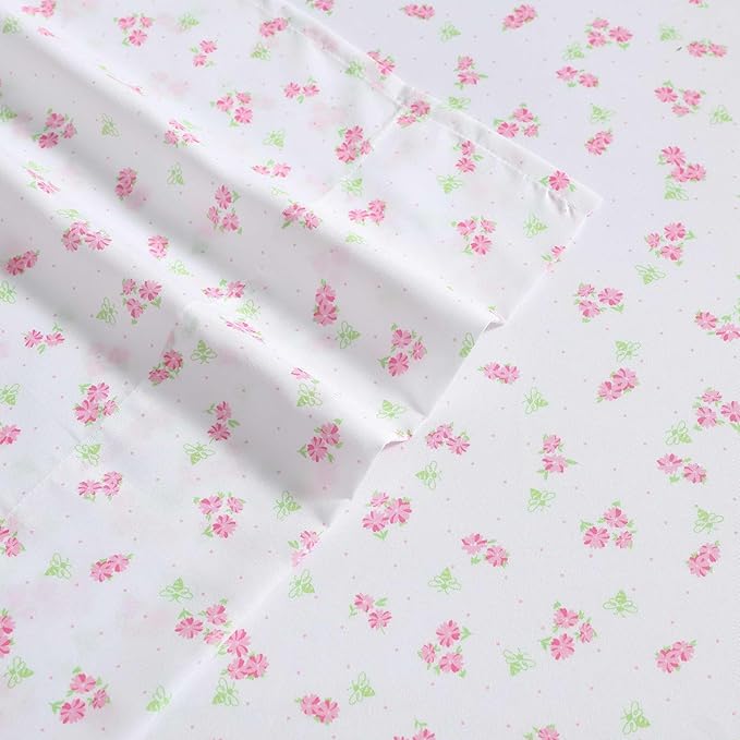 Laura Ashley Kids - Twin Sheet Set, Soft & Wrinkle-Resistant Toddler Bedding Set, Deep Pockets, Girl Bed Sheets with Matching Fitted Sheet & Pillowcase (Busy Bee Pink)