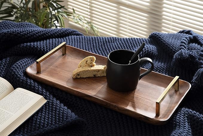 Kate and Laurel Cantwell Mid-Century Modern Wood Tray, 18 x 8, Walnut Brown, Decorative Tray for Serving, Storage and Display