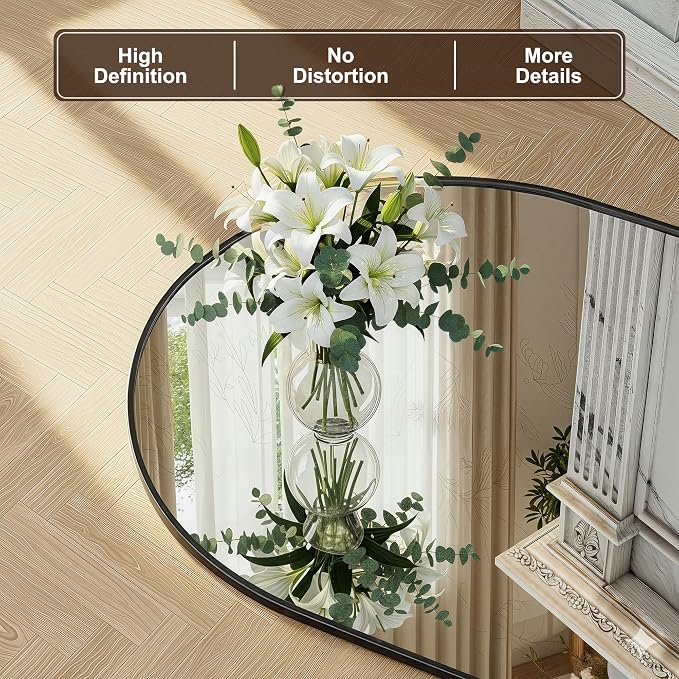 FICTOR Bathroom Mirror for Wall, Arched Vanity Bathroom Mirror for Over Sink, Metal Framed with HD Shatter-Proof Glass for Entryway, Living Room,Bedroom(30” x 55”, Black)