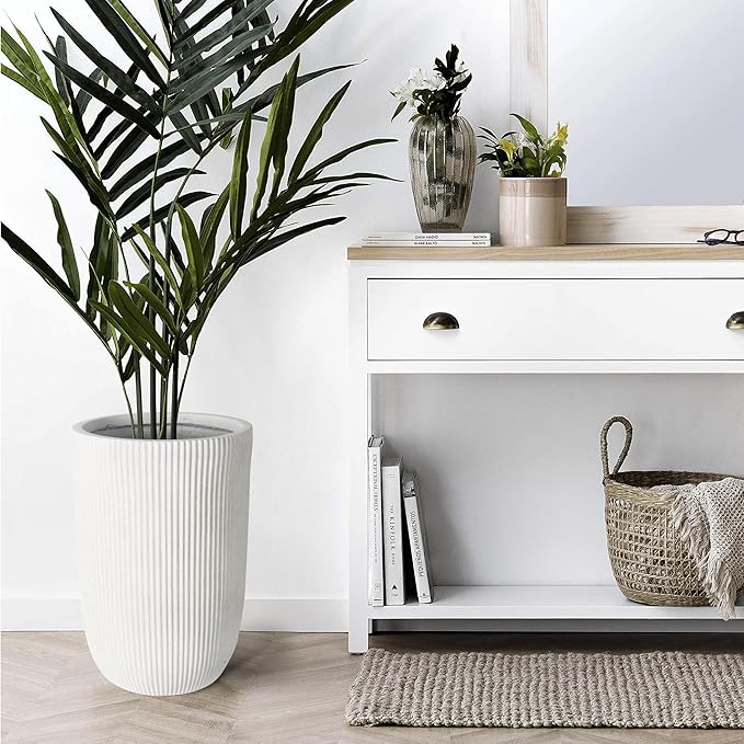 Oakrain 18" H Tall Planter, Large Indoor Outdoor Decorative Pot with Drainage Hole, Modern Minimalist Vase for Home Garden, Living Room, Kitchen