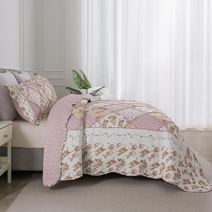 HoneiLife Quilt Set King Size - Fluffy Bedspreads 106x96, Microfiber Quilts 3-Piece, Patchwork Coverlet Rustic Bedding Sets All Season Quilts