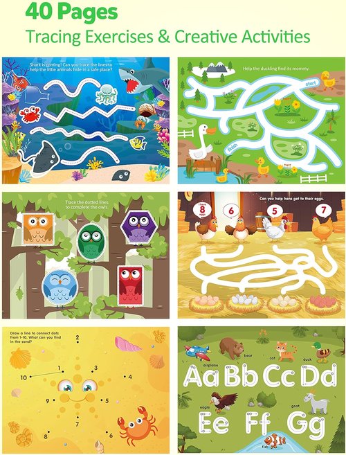 Coogam Magic Writing Practice Workbook - Reusable Alphabet & Numbers Tracing for Kids Ages 3-12