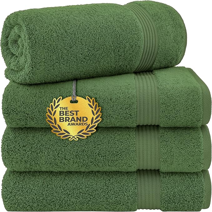 Cotton Paradise 4 Piece Turkish Bath Towels for Bathroom, Extra Large Soft Plush Towels Bathroom Set, Sage Green
