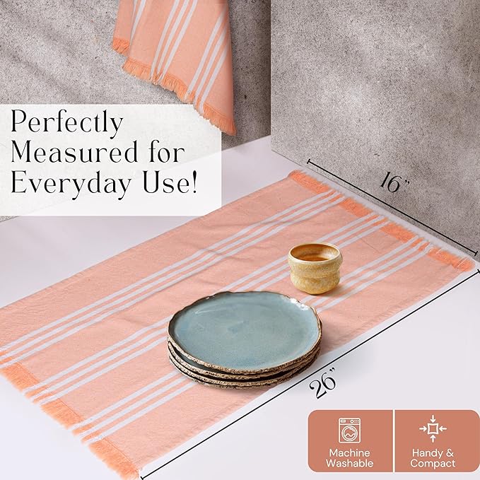 Prewashed Stripe Dish Towels 4 Pack, 16x26 Inches, 100% Cotton Kitchen Cloths, Quick Drying Wash Rags, Reusable and Absorbent, Washable Towels for Cleaning, Cooking - Light Orange