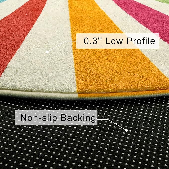 STARUIA Boho Washable Rug 4'x6' Kids Area Rug for Playroom, Non-Slip Kids Rug for Bedroom, Rainbow Modern Sun Carpet Soft Throw Sunshine Rugs for Office Nursery Entryway Dorm