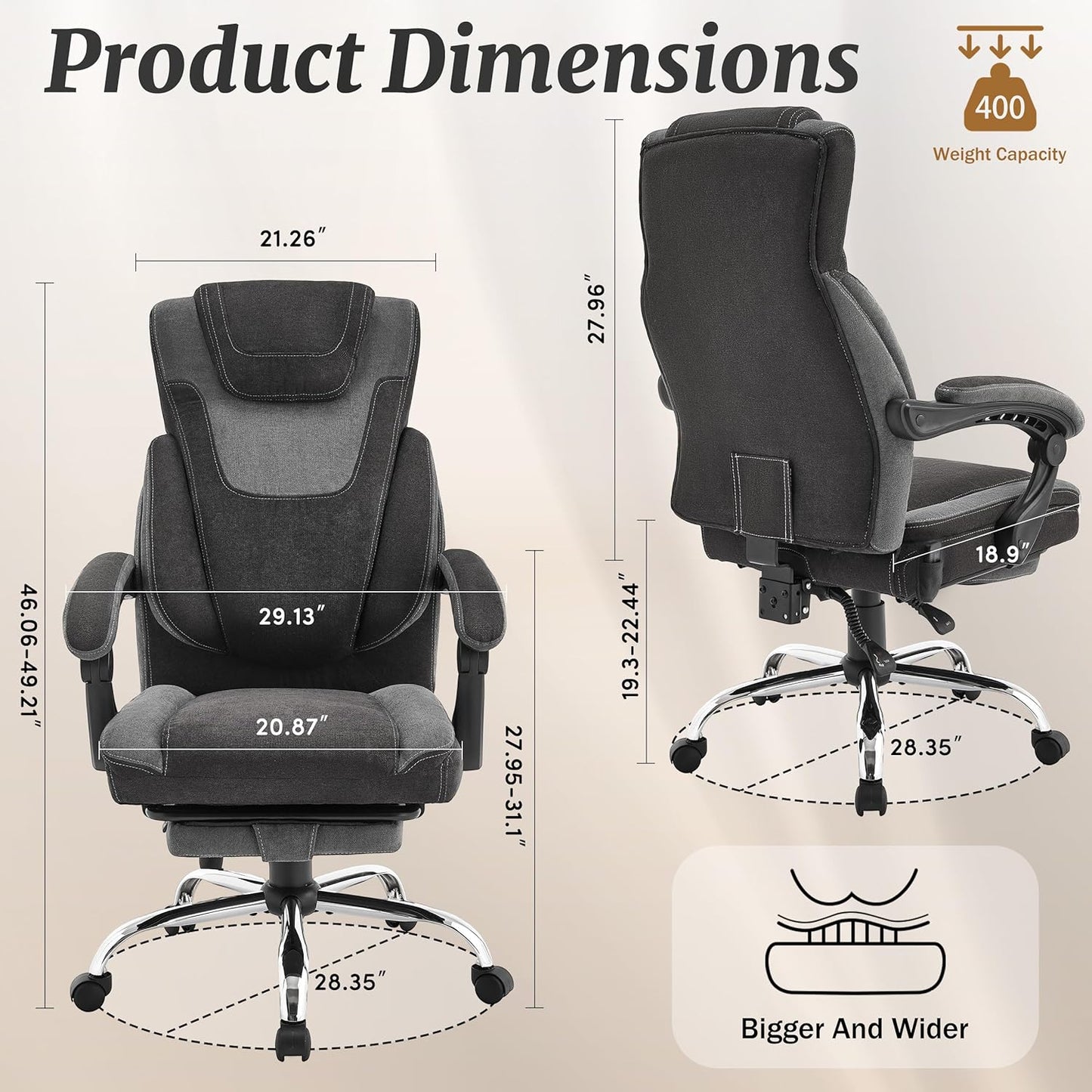 Skiennix Massage Office Chair - Ergonomic Reclining Design with Foot Rest & 6-Point Vibration | Black/Grey