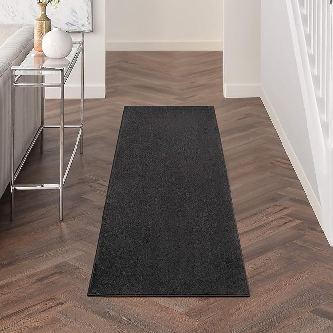 Nourison Home Nourison Essentials Black 2'2" x 10' Area Rug - Easy Clean, Non Shedding, Bed Room, Living Room, Dining Room, Kitchen (10' Runner)