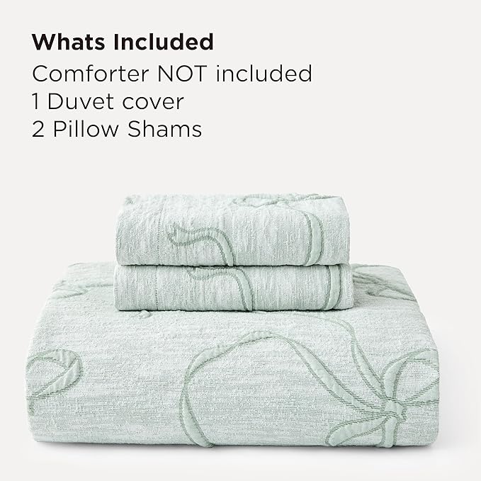 Bedsure Green Duvet Cover Queen Size with Bowknot Jacquard Design, Soft and Elegant Boho Bedding Set, Luxurious Craftsmanship for a Stylish Bedroom,Includes 1 90"x90" Duvet Cover & 2 Pillow Shams