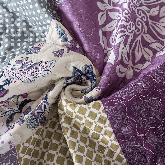 HoneiLife Quilt Set King Size - 3 Piece Microfiber Quilts Reversible Bedspreads Patchwork Coverlets Floral Bedding Set All Season Quilts- Late Spring,King