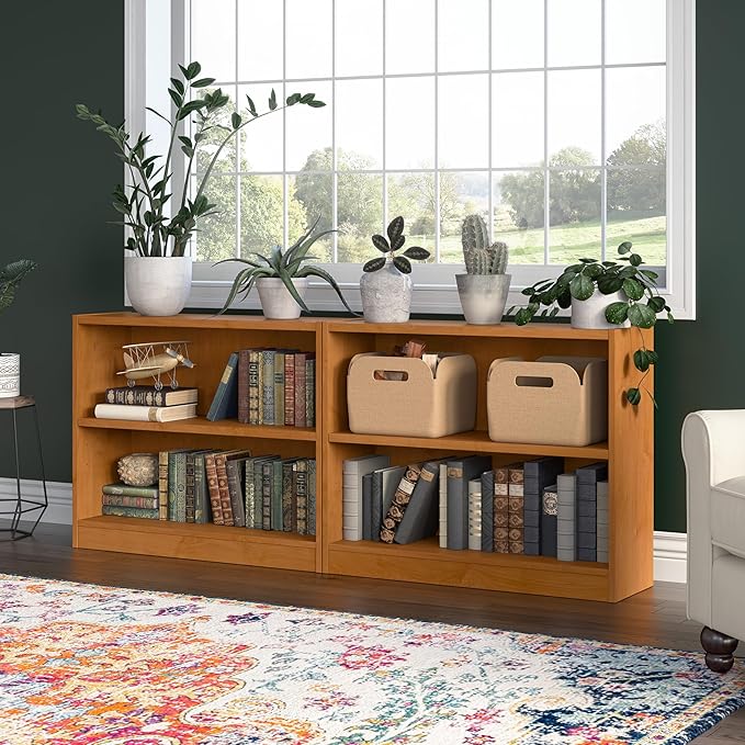 Bush Furniture Universal Small 2 Shelf Bookcase in Natural Cherry, Low Storage and Display Bookshelf for Home Office or Living Room Organization