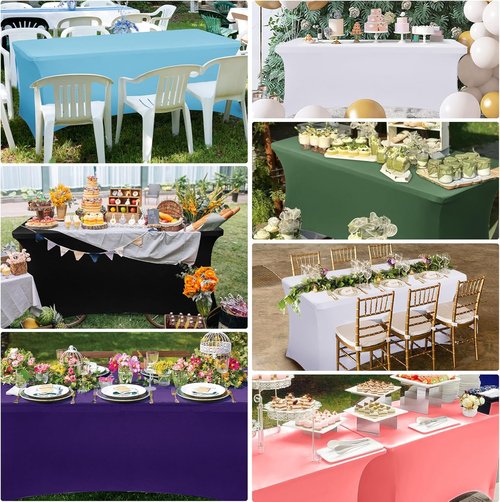 Obstal 6ft Stretch Spandex Table Cover - Fitted Dark Pink Tablecloth for Weddings & Parties | 72L x 30W x 30H Inches, 2-Pack