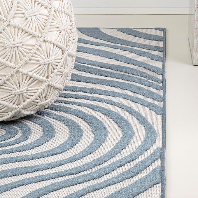 JONATHAN Y Maribo High-Low Abstract Striped Dark Blue/Cream 8x10 Indoor/Outdoor Area Rug for Patio, Backyard, Living Room, Bedroom, Office, Hose-Washable (SCN103E-8)