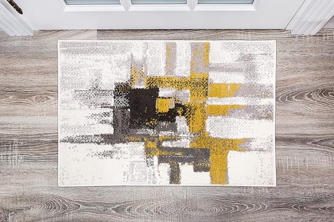 Rugshop Gold Modern Abstract Accent Rug — Non-Shedding for Entryway, Bathroom and Kitchen 2' x 3'