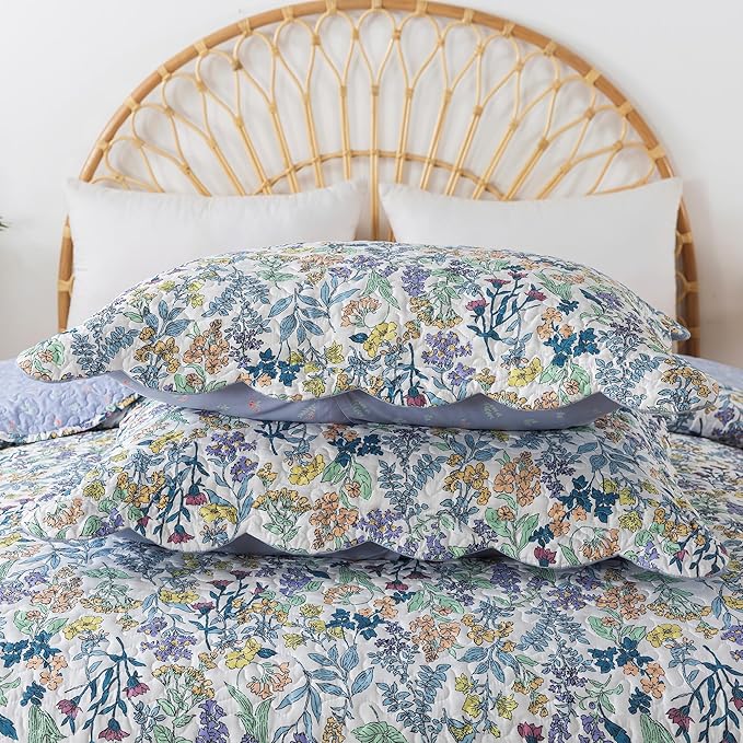 HoneiLife King Quilt Bedding Set - Floral Quilt Sets 3-Piece, Wildflower Bedspreads for King Bed, Microfiber Coverlets Botanical Bed Cover All Season Quilts-Variety