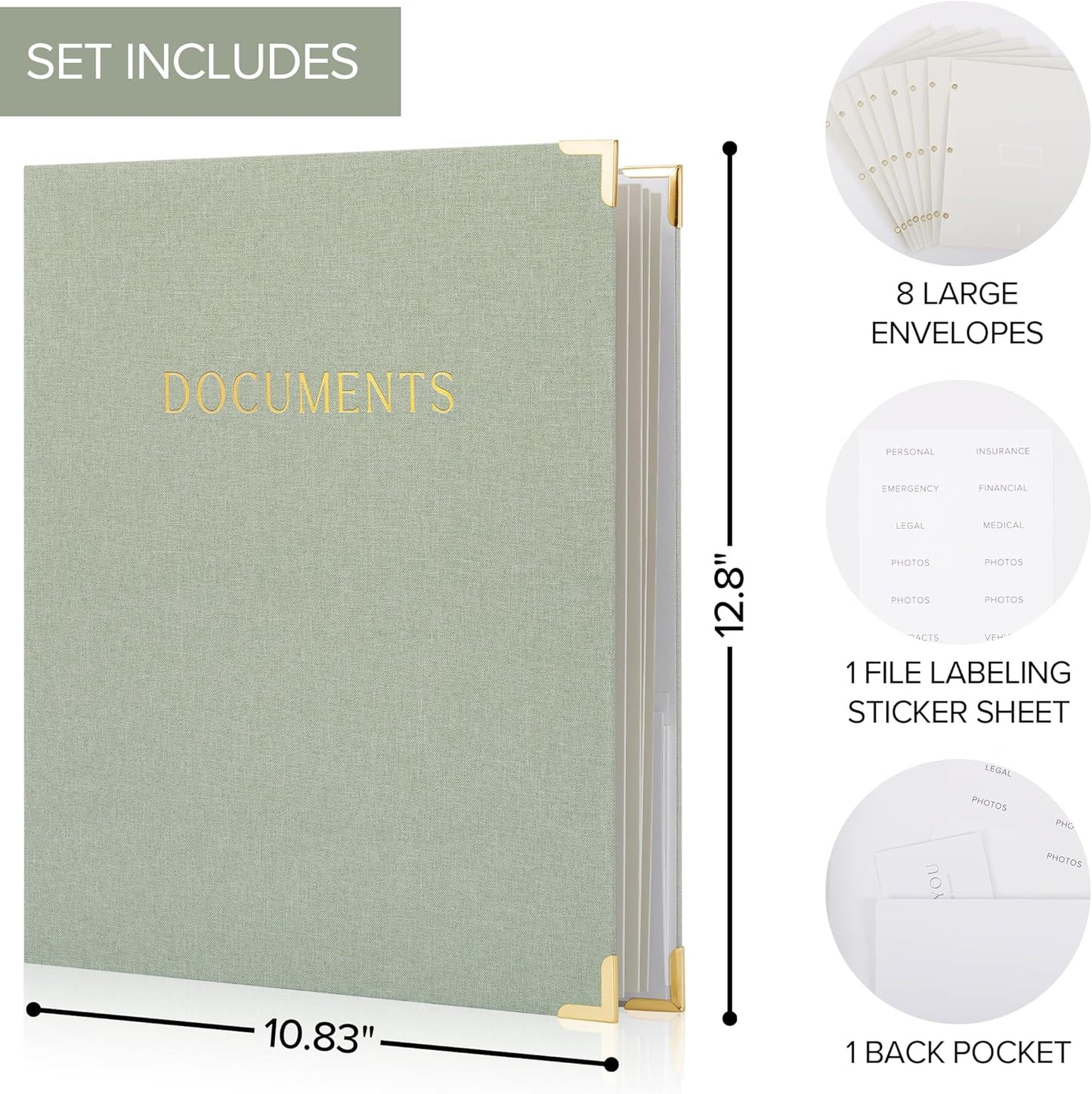 Sturdy Document Organizer Set - Beautiful Linen 3-Ring Binder with Expanding Storage & Labels