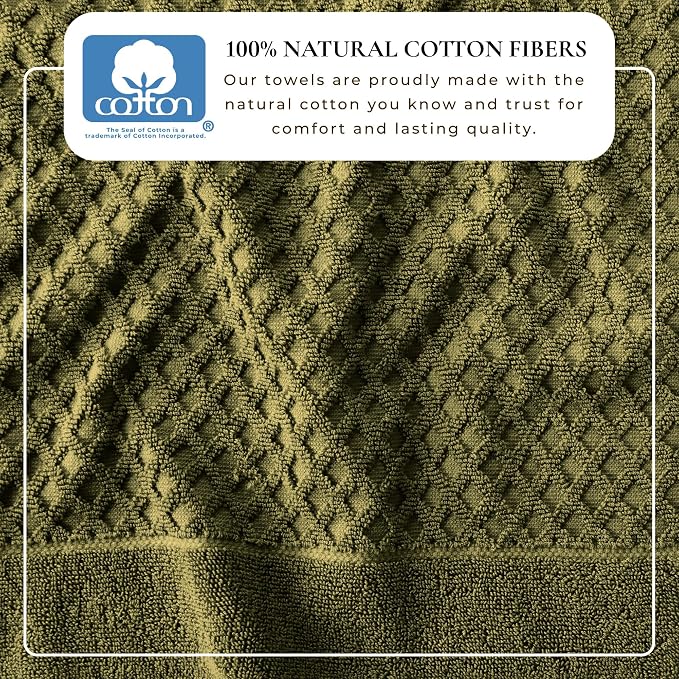 Great Bay Home Bath Towels - 100% Cotton 6 Piece Towel Set - Diamond Waffle Weave - Absorbent, Durable, Quick-Dry Towels for Bathroom (Olive)