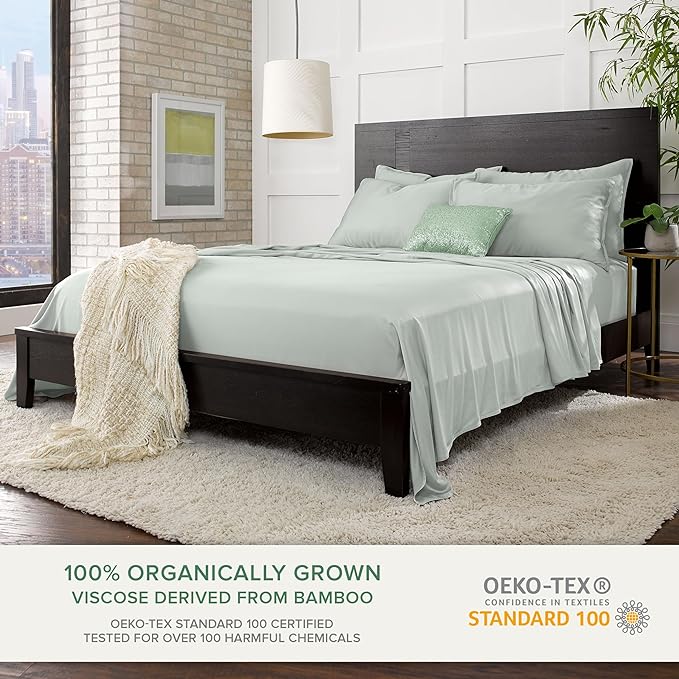 Pure Bamboo Twin Sheets, Genuine 100% Organic Viscose Derived from Bamboo Bed Sheet Set, Luxuriously Soft & Cooling, Double Stitching, 2 Year Quality Promise (Twin, Sea Glass)