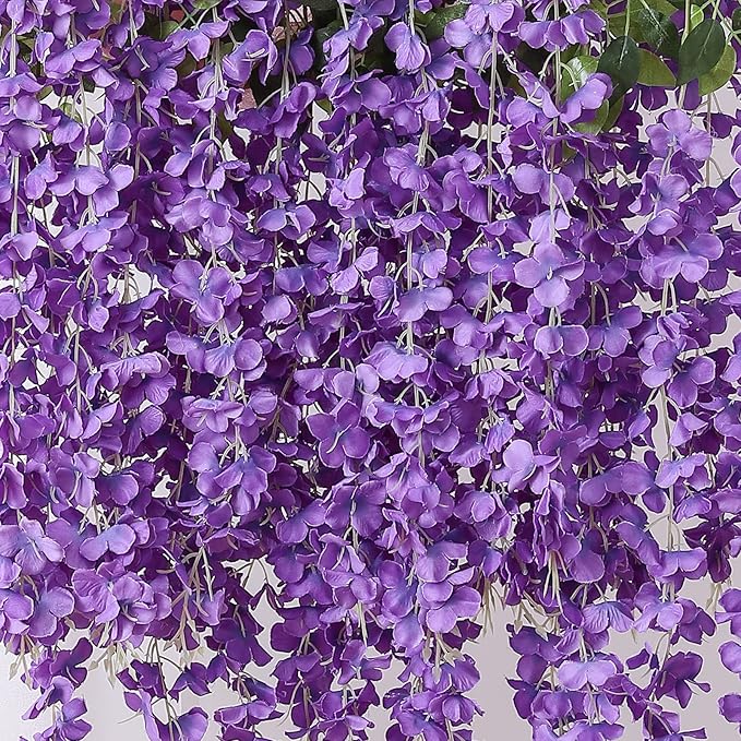 Duovlo 12 Piece Artificial Silk Wisteria Vine 3.6 Feet Ratta Hanging Flower Garland String Home Party Wedding Decor(Purple)