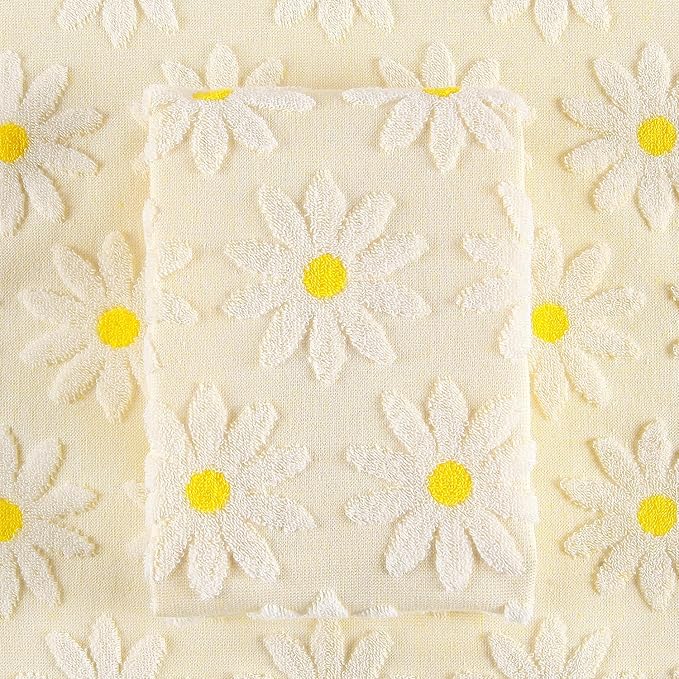 Quera 2 Pack Hand Towels Spring Summer White Flower Daisy Farmhouse Cotton Bathroom Decorative Towels Set for Drying, Cleaning, Cooking, Holiday 13.7'' x 29.5''