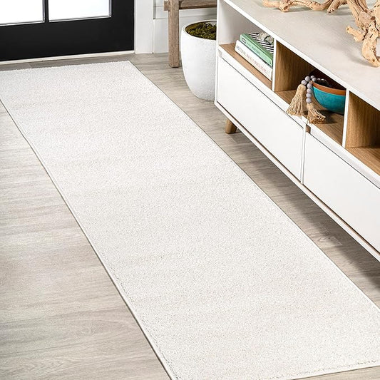 JONATHAN Y Haze Solid Low-Pile Cream Runner Rug 2x12, Coastal,Bohemian,Minimalist,Classic, Easy-Cleaning for Living Room,Bedroom,Kitchen,Pet Friendly,Non-Shedding (SEU100T-212)