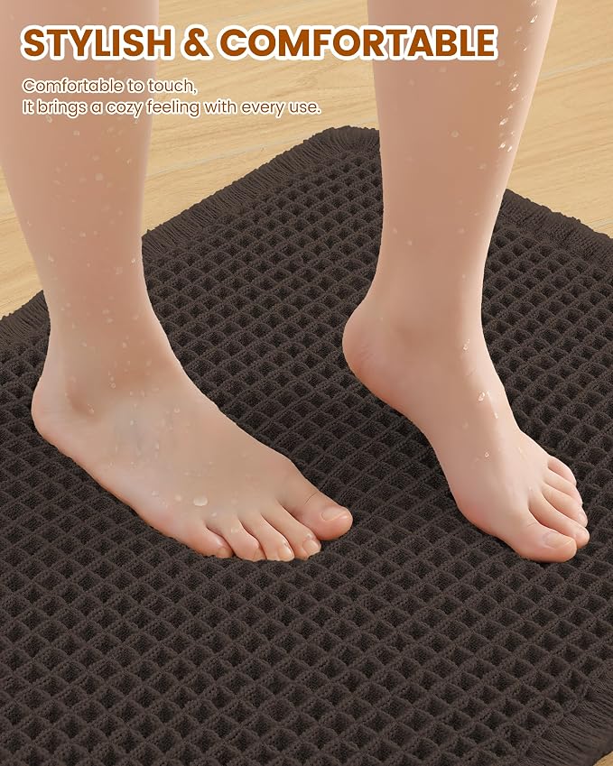 Smiry Waffle Bath Mat 47x24, Extra Soft Absorbent Bathroom Rugs, Non Slip Machine Washable Quick Dry Bath Rugs for Bathroom Floor, Tub, Shower, Home Decor Accessories, Chocolate