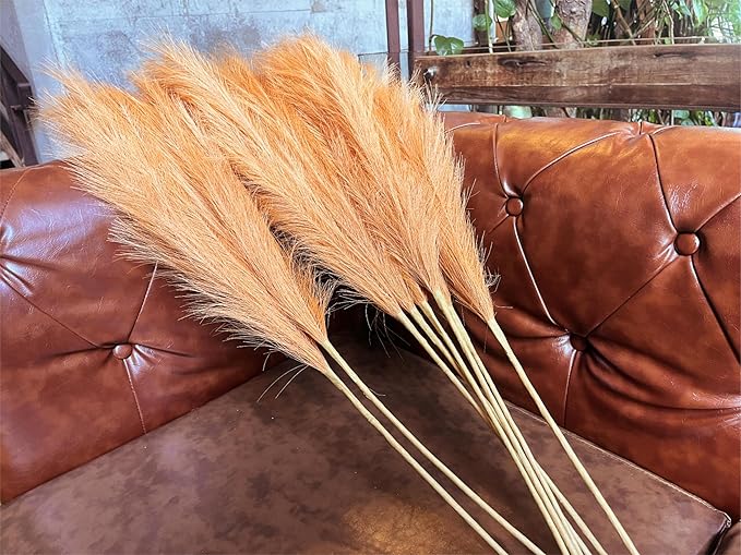 Premium Faux Pampas Grass Decor Tall & Fluffy, No Assembly Needed Long Pampas, Luxury Large Floral, Elegant Feather Flowers for Wedding Decor (Artificial - Almond, 8pcs 43.3"(110cm))