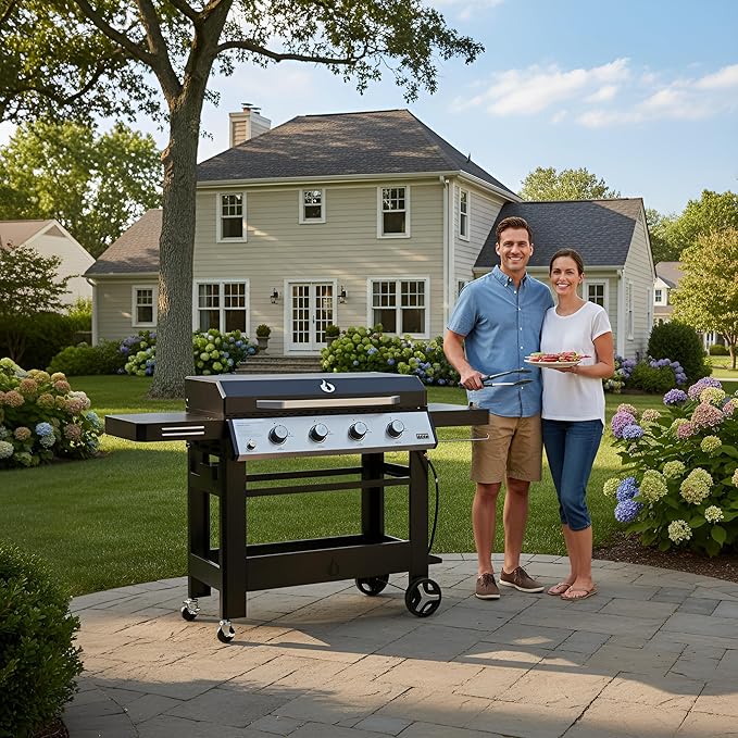 ONLYFIRE GRILLS Heavy Duty Propane Gas Griddle 4-Burner with Waterproof Cover, Premium Flat Top Gas Grill with 555 sq.in Cooking Area, Outdoor BBQ Stove for Patio Barbecue Backyard Party, GS352