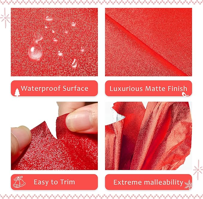 10 PCS Foil Wrap for Potted Plant, 19.7×19.7 inches Red Floral Foil Plant Pot Covers, Matte Texture Wrapping Paper for Christmas Plant Pot, Foil Wrapping Paper for DIY Christmas Flower Pot (Red)