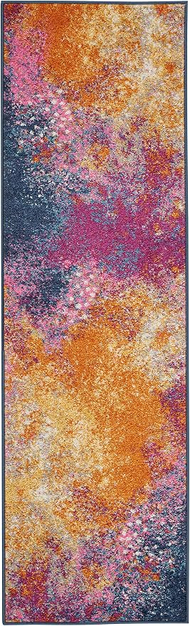 Nourison Home Passion Sunburst 1'10'' x 6' Area-Rug, Modern, Abstract, Easy-Cleaning, Non Shedding, Bed Room, Living Room, Dining Room, Kitchen, (6' Runner)