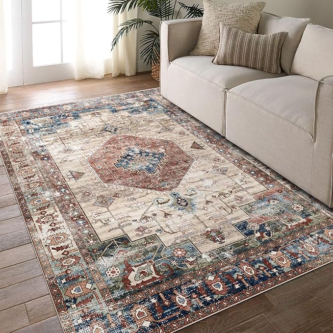vivorug 4x6 Rug, Small Area Rug for Living Room, Bedroom, Kitchen, Machine Washable Non-Slip Throw Rug, Vintage Carpet for Entryway Nursery Coffee Table - Durable (Brown)