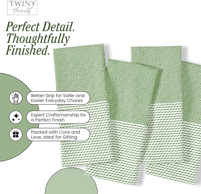 TWINY threads Kitchen Dish Towel Diamond Weave, Premium Large 100% Cotton Kitchen Linen Set, Dish Rags and Wash Rags, Absorbent Quick Drying, Washable Reusable, Pack of 4, 18 x 26 Inch, Mint Green