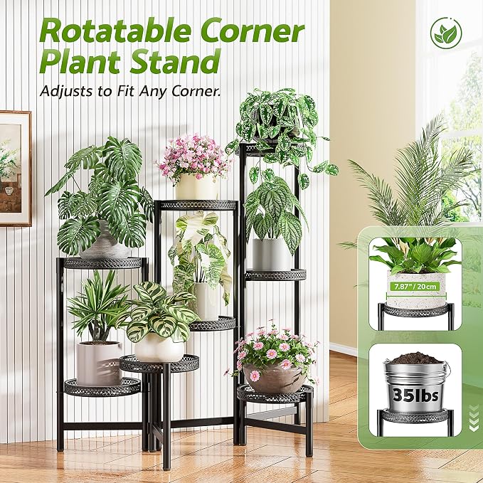 Black Stand Plants, 8-Tier Metal Plant Stands for Outdoor Indoor Plants,Heavy Duty Flower Pot Stands for Multiple Plants,Decoration Display Racks for Patio Garden -BlackS