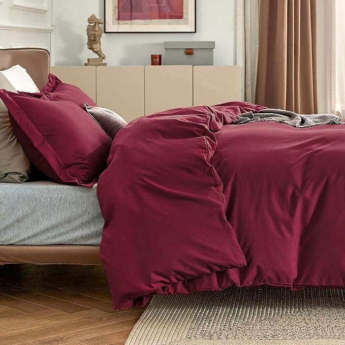 Bedsure Duvet Cover King Size - Soft Double Brushed Bedding Set for Kids & Adults, Zipper Closure, 3 Pieces, Includes 1 Duvet Cover (104"x90") & 2 Pillow Shams, NO Comforter, Burgundy