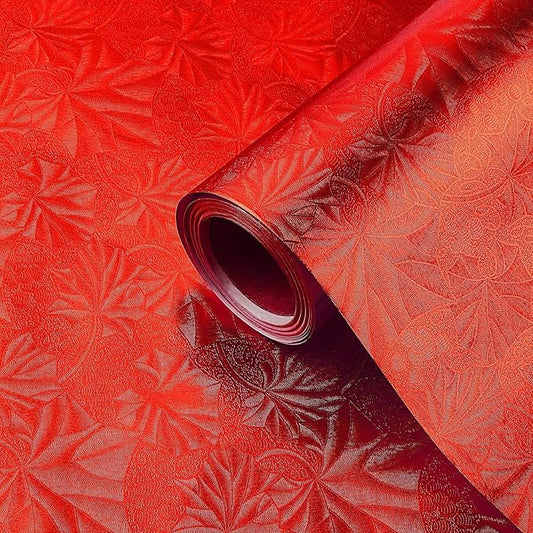 Jecery Embossed Floral Foil Paper Metallic Wrapping Paper Colored Foil Sheets for Crafts Scrapbook Florist Cake Board Cake Drums Gift Wrapping, 15.7 Inch 46 Ft (Red)