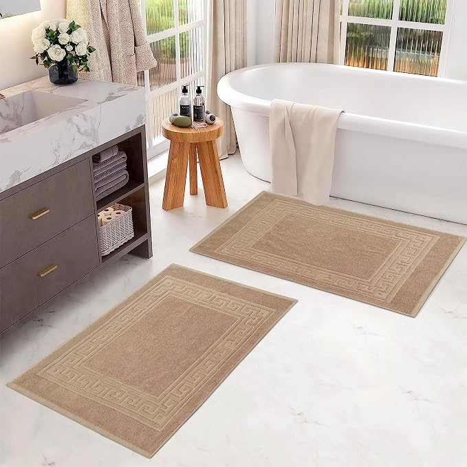 Superior Heavyweight Cotton Bath Mats, Bath Rugs For Bathroom Accessories, Washable Rug For Shower, Bath, Toilet, Modern Decor, No Backing, Luxury Hotel And Spa Quality, Set of 2, 22" x 35", Taupe