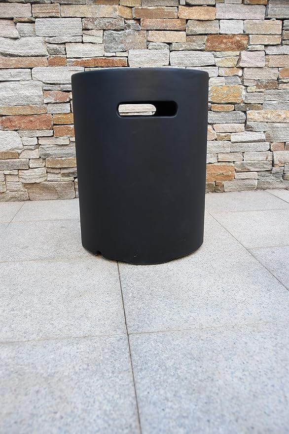 AMS Fireplace | Elementi 20lb Propane Tank Cover (Cylinder Smooth - Black) | GFRC, Black Color, Round Shape, Size - 15.7 x 15.7 x 20 inches | Suited for Propane Tank Fire Pit