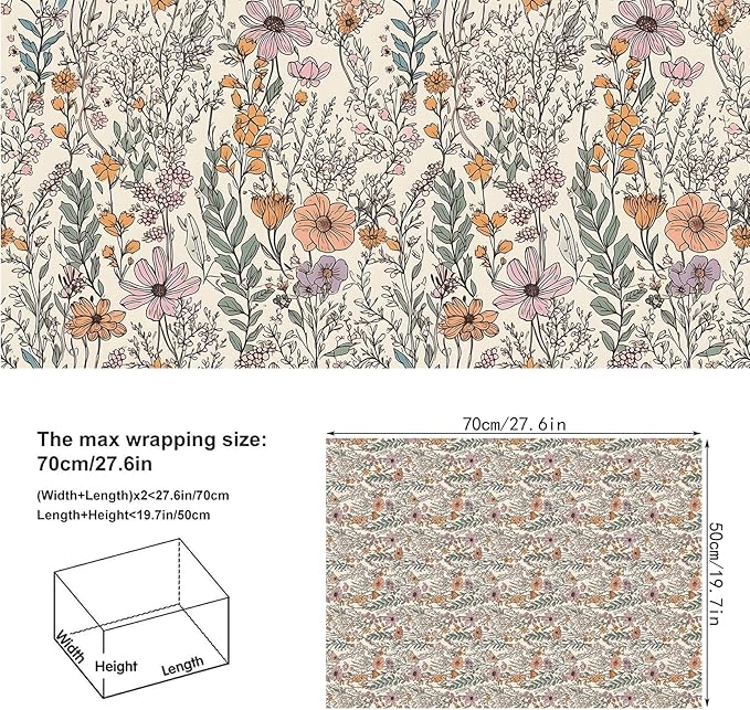 8 Sheets Vintage Wildflower Wrapping Paper - 19.7” x 27.6” Spring Floral Gift Wrap Paper for Girls, Women Birthdays, Baby Showers, Bridal Showers, Weddings, Valentine’s Day Party Celebrations