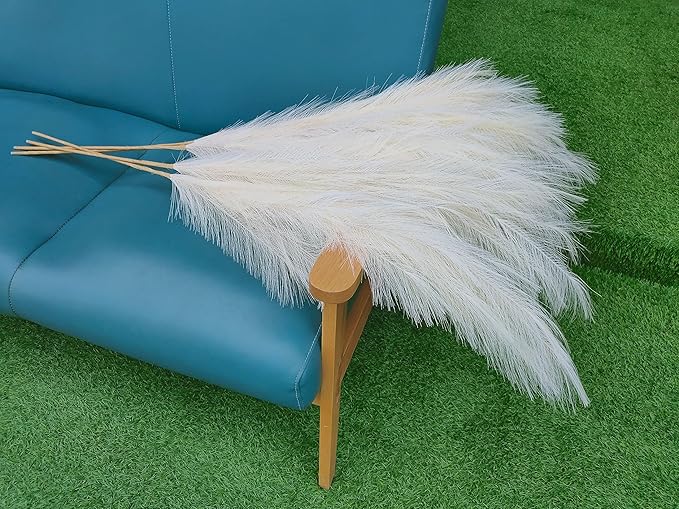No Assembly Needed Luxury Faux Pampas Grass, Fluffy 8 pcs 43.3" 18-Branch Tall Artificial Pampas for Floor Vase, One-Piece Stems with Silk-Feel Blooms(Faux Beige, 8pcs 43.3"(110cm))