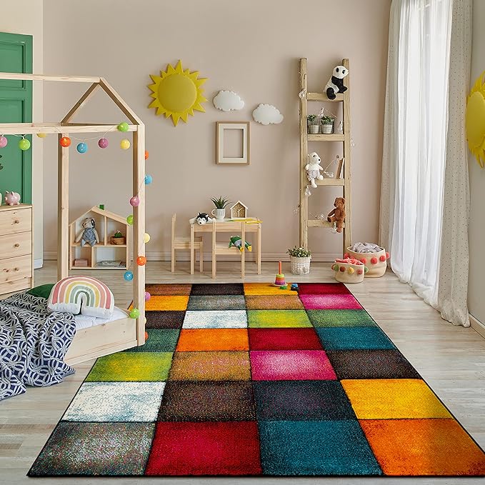Paco Home Colorful Area Rug Checkered with Multicolor Squares, Size: 2'8" x 9'10"
