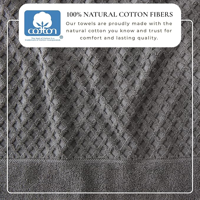 Great Bay Home Bath Towels - 100% Cotton 6 Piece Towel Set - Diamond Waffle Weave - Absorbent, Durable, Quick-Dry Towels for Bathroom (Dark Grey)