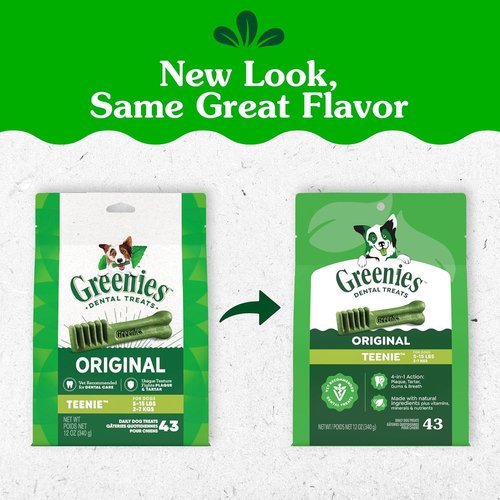 Greenies - Veterinarian-Recommended Natural Dental Dog Treats - Teenie Size, Original Flavor, 12 oz Pack
