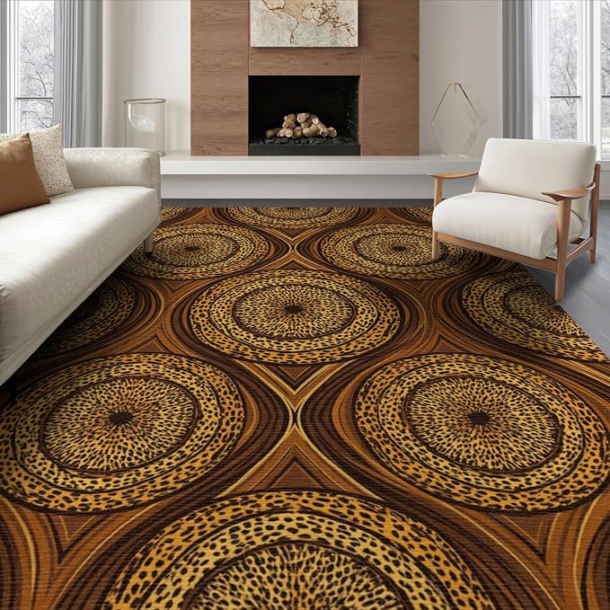 6'x9' Washable Abstract Geometric Area Rug, Orange Non-Shedding Pet Friendly Room Rug for Queen Size Bedroom, Under Bed, Master Suite, Foldable Easy Care Carpet | Ref:2229844
