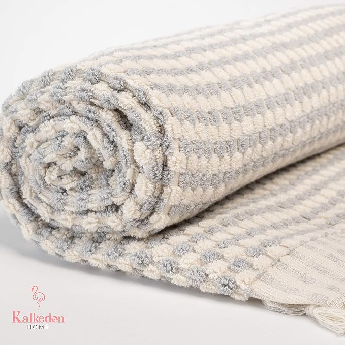 Organic Turkish Cotton Hand Towels for Bathroom | Oversized - 17 x 35 Inches | Large Soft Plush Fluffy Highly Absorbent Towels for Kitchen, Hand and Face (Gray, Hand Towel)
