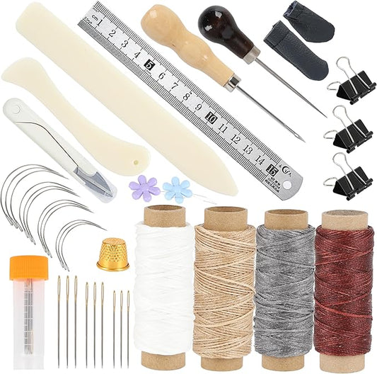 FUXAFU 39 Pcs Bookbinding Tools Kit with Bone Folder, Waxed Thread, Binding Ribbon, Glue Brush, Awl, Needles, Ruler for DIY Bookbinding, Paper Crafts, and Book Repair