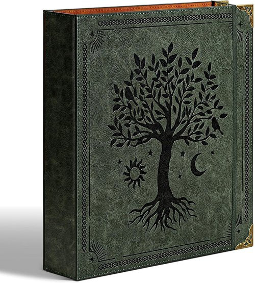 Ovesmusl Leather D-Ring Binder - 2 Inch Holds 550 Sheets | Fits 8.5"x11" Letter Size Paper - Green Tree Design